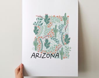 Arizona Art Print - 50 States Collection, Wall Decor, USA, State Art Print, Gift Idea, Travel Art, 50 States, Maps, Illustrated Maps