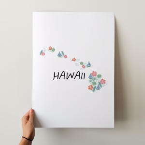 Impression d'art Hawaï - Collection 50 États, décoration murale, États-Unis, Impression d'art de l'État, idée cadeau, Art du voyage, 50 États, cartes, cartes illustrées