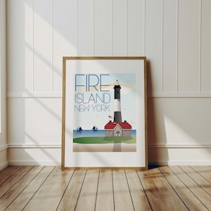 Lámina de viaje de Fire Island, Long Island, decoración de pared, arte costero, decoración de Long Island, faro