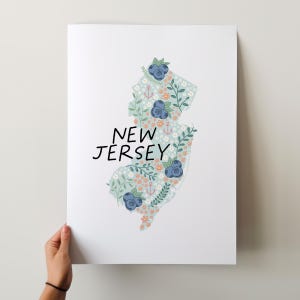 Impression d'art du New Jersey - Collection 50 États, décoration murale, États-Unis, impression d'art de l'État, idée cadeau, Art de voyage, 50 États, cartes, cartes illustrées