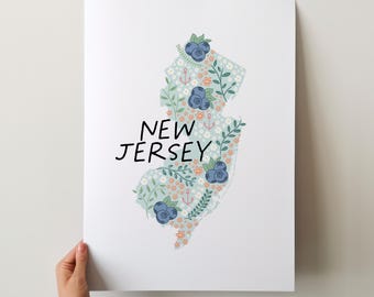 New Jersey Art Print - 50 States Collection, Wall Decor, USA, State Art Print, Gift Idea, Travel Art, 50 States, Maps, Illustrated Maps