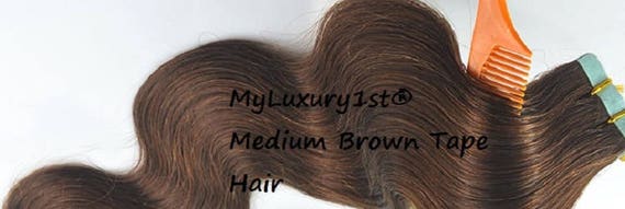 Medium Brown Wavy Hair Extensions Remy Tape In Extension Human Etsy
