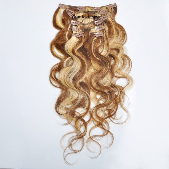 Medium Ash Brown And Blonde Waved Clipin Clip On In Remy Human Etsy