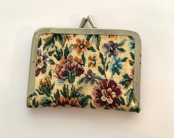 vintage Mid century tapestry Needle case, with original paper measuring tape