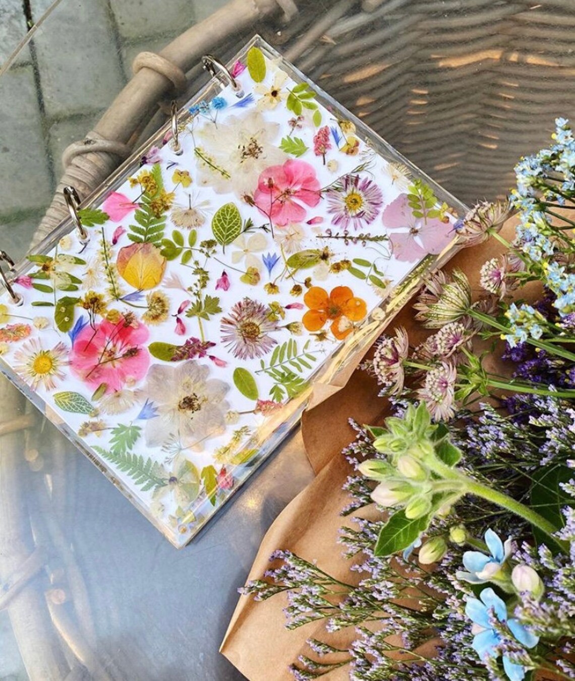 Notebook with real flowers. Dry flowers Etsy