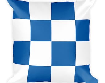 Nautical Signal Flag N Pillow, Blue White Checkered Maritime Decor, 18x18 Square Throw Cushion, Coastal Home Accent, Boater and Sailor Gift