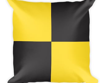 Nautical Signal Flag L Pillow, Yellow Black Lima Maritime Decor, 18x18 Square Throw Cushion, Coastal Home Accent, Sailor Boater Gift
