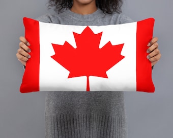 Canadian Maple Leaf Throw Pillow, Red and White Canada Flag Lumbar Cushion, 20x12 Patriotic Home Decor for Proud Canadians and Expats