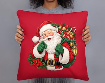 Santa Claus Christmas Pillow, Vintage Santa Holiday Cushion, Red Xmas Throw Pillow, 18x18 Festive Christmas Home Decor with Insert