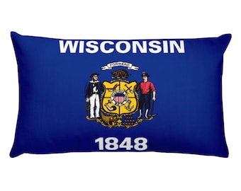 Wisconsin Flag Pillow Cover, Wisconsin State Decor, Blue White Throw Pillow 20x12, Badger State Gift, Midwest Home Accent, State Pride