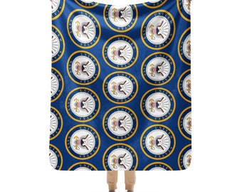 Navy Sherpa Blanket 50x60, Military Inspired Sailor Throw, Soft Fleece Couch Blanket, Patriotic Gift for Veterans and Navy Families
