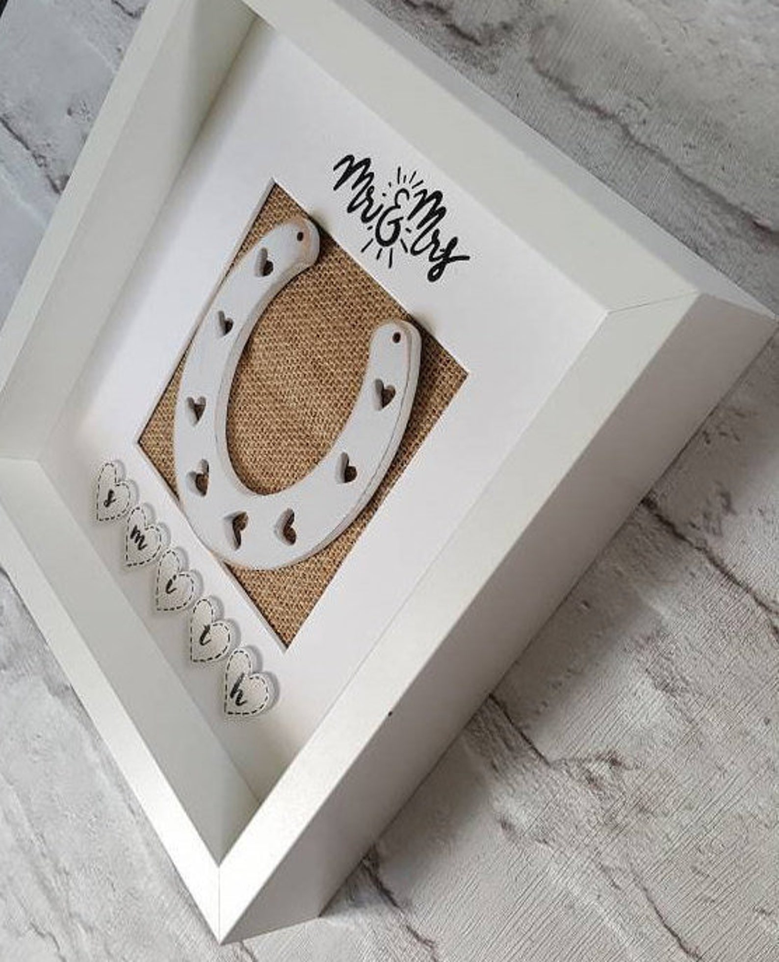 Wedding horseshoe box frame personalised bride and groom Etsy