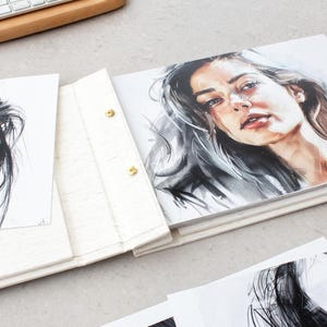 Carpeta portafolios de 11 x 17 (A3/A4 y tamaño carta) con encuadernación con tornillos y tapa dura de lino para pintar, dibujar y para arte.