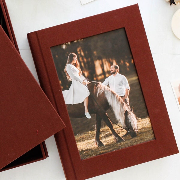 Linen Layflat Photo Album with Cameo inset Print on Cover; Free Album design service included- suitable for Wedding & Engagement Album