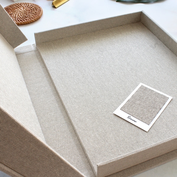 Clamshell Linen Box; a handmade Keepsake Storage Box for Photo Book