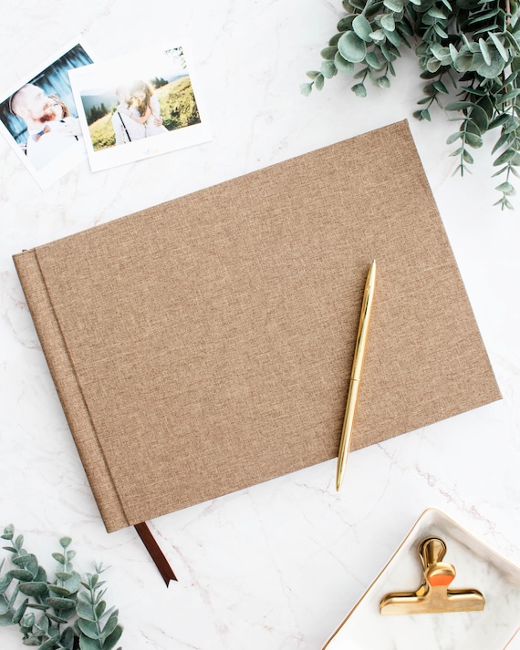 Ginger Linen Wedding Guest Book: A4 Landscape Memory Book
