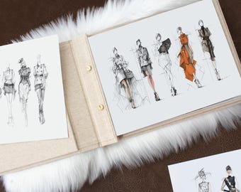 Fashion Design Journal Portfolio - US/A4/A3 Sketchbook, Lookbook, Landscape Presentation Book with Screwpost, personalized Gold Stamping