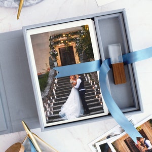 Handmade Linen Photo Storage Box with USB Slot