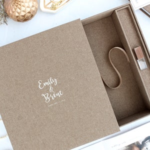 Handmade Linen Keepsake Box with USB Slot & Logo Stamping