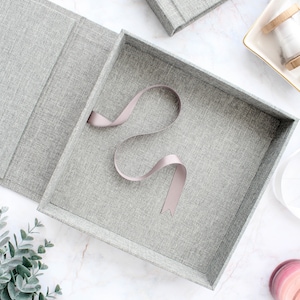 Modern Linen Flipbox (folding box); a handmade Keepsake Storage Box, suitable for Wedding Photo Book and Album, similar to Clamshell