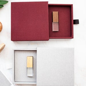 Petite Linen Slide Box for USB drive; a handmade Keepsake Storage Box