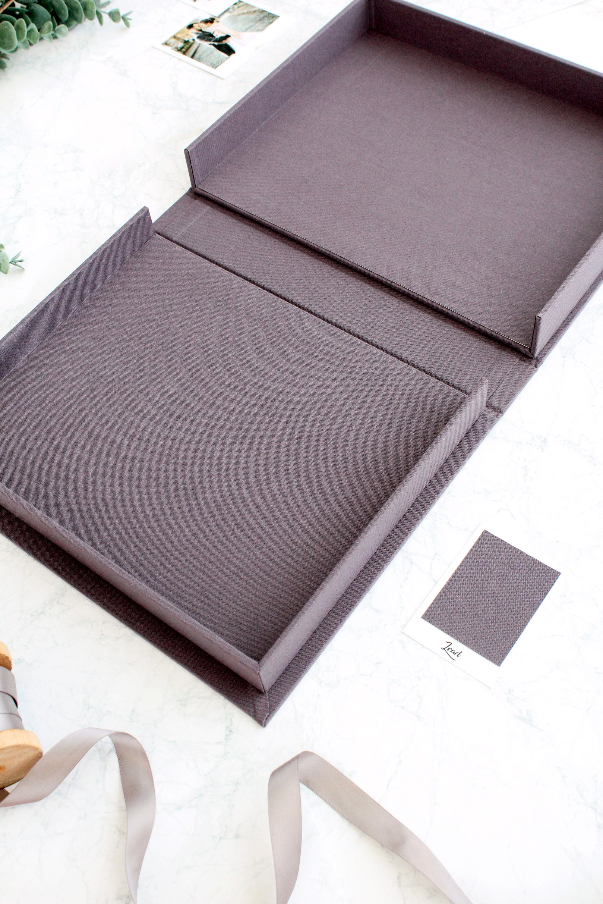 Clamshell Linen Box with Your Logo Stamping; a handmade Keepsake Storage Box for Photo Book