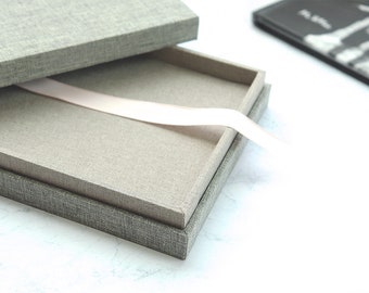 Handmade Linen Keepsake Box with Lid, Wedding Gift Box