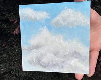 Original Oil Painting: Fluffy Cloudscape - 6"x6" Impasto Art