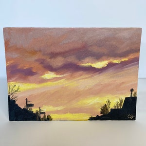 Sunset on Spotted Fawn - 5&quot; x 7&quot; original oil painting of the sky at sunset in the south
