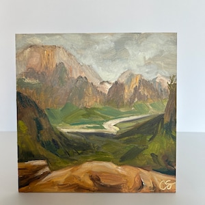 Peinture à l'huile du parc national de Zion : art du paysage de la vallée de la montagne (6 x 6)