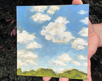 Original Oil Painting: Fresh Air Landscape Art, 6x6 Gessobord