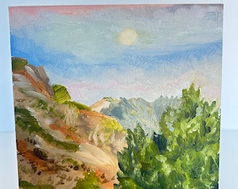 Desert Sun - 6"x 6" original oil painting of a desert sunset in the Southwest