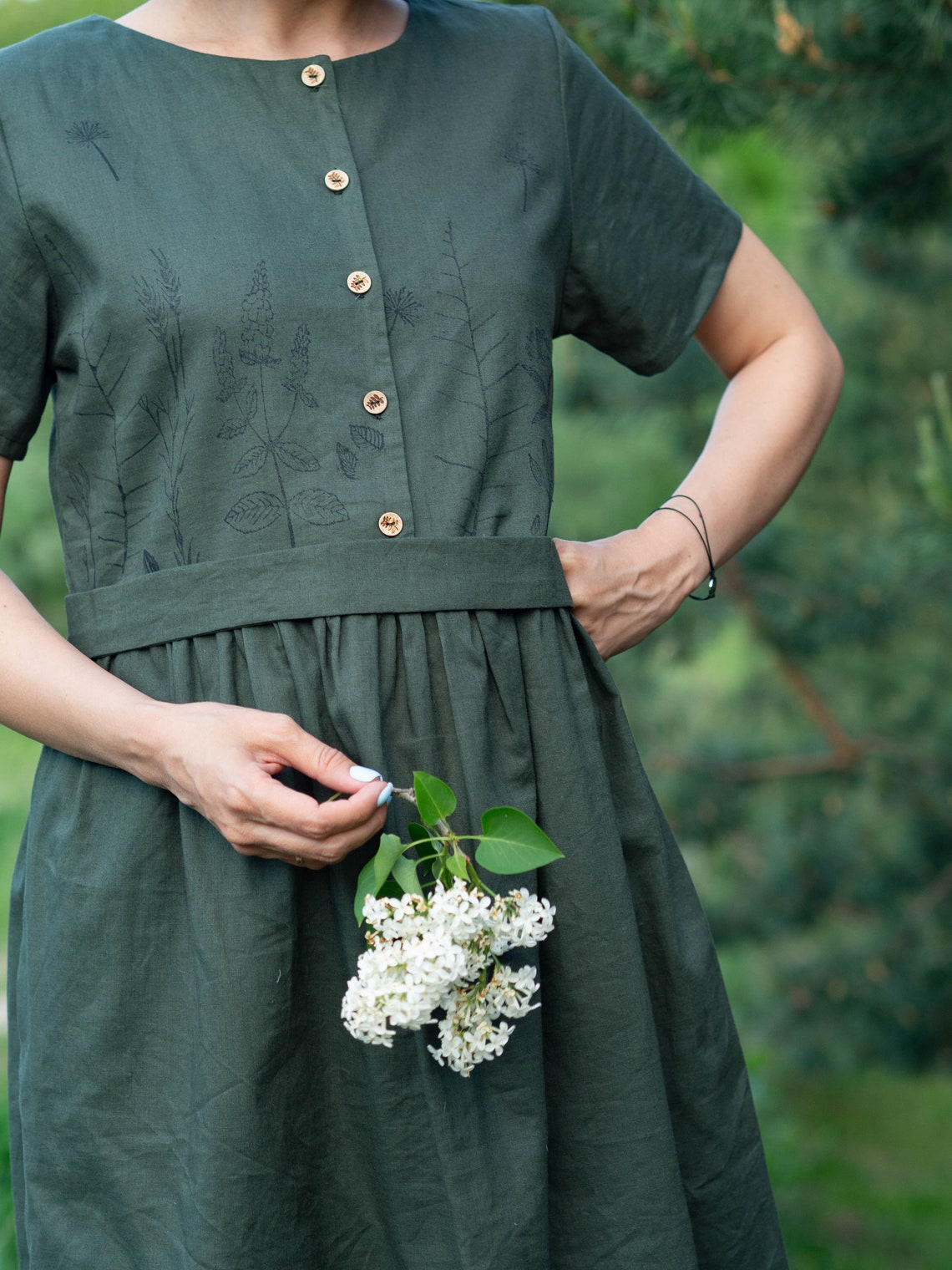 Green hemp cloth dress HERBS Summer dress Organic dress pure Etsy