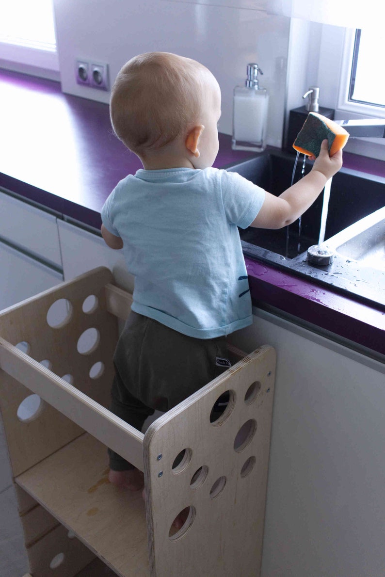 Wooden Helper Tower Montessori learning Toddler Safety Stool Helping