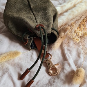 Olive Canvas Dog Treat Pouch, Recycled Cotton Cord, Snack Bag