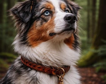 Geflochtenes Leder Hundehalsband Pine | personalisiertes Dog Collar mit Gravur | handgefertigtes Halsband aus Leder