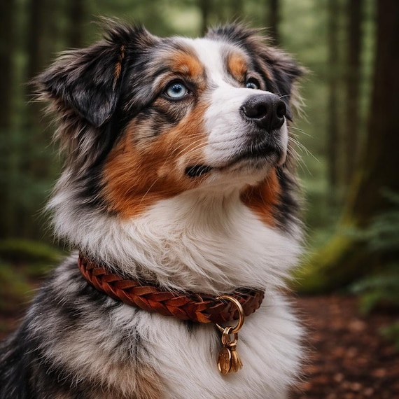 Geflochtenes Leder Hundehalsband Pine | personalisiertes Dog Collar mit Gravur | handgefertigtes Halsband aus Leder