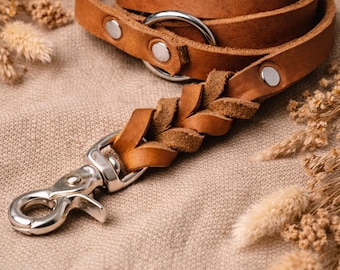 Geflochtene Lederleine Hund aus Fettleder Pine personalisierte Hundeleine mit Gravur | verstellbart hundkoppel | handgefertigt