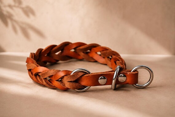 Geflochtenes Leder Hundehalsband Pine | handgefertigtes Dog Collar | robustes Halsband Hund | stilvolles Lederhalsband