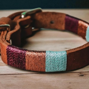Collare per cani in pelle color nocciola / Incisione personalizzata, accessorio colorato fatto a mano per animali domestici
