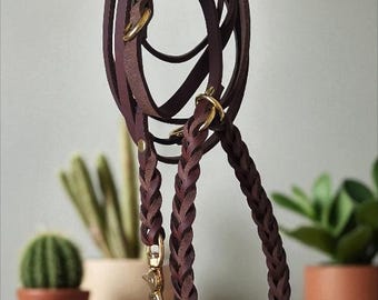 Retrieverleine Leder Hundeleine Pine handgeflochten | verstellbare Dog Leash aus Fettleder | personalisierte Lederleine mit Gravur Crossbody