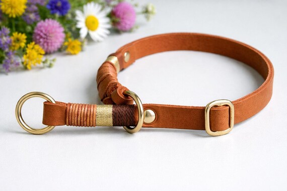 Zugstopp Hundehalsband Leder Hazel | handgefertigtes Dog Collar aus Fettleder | personalisiert mit Gravur | stilvolles Halsband Hund