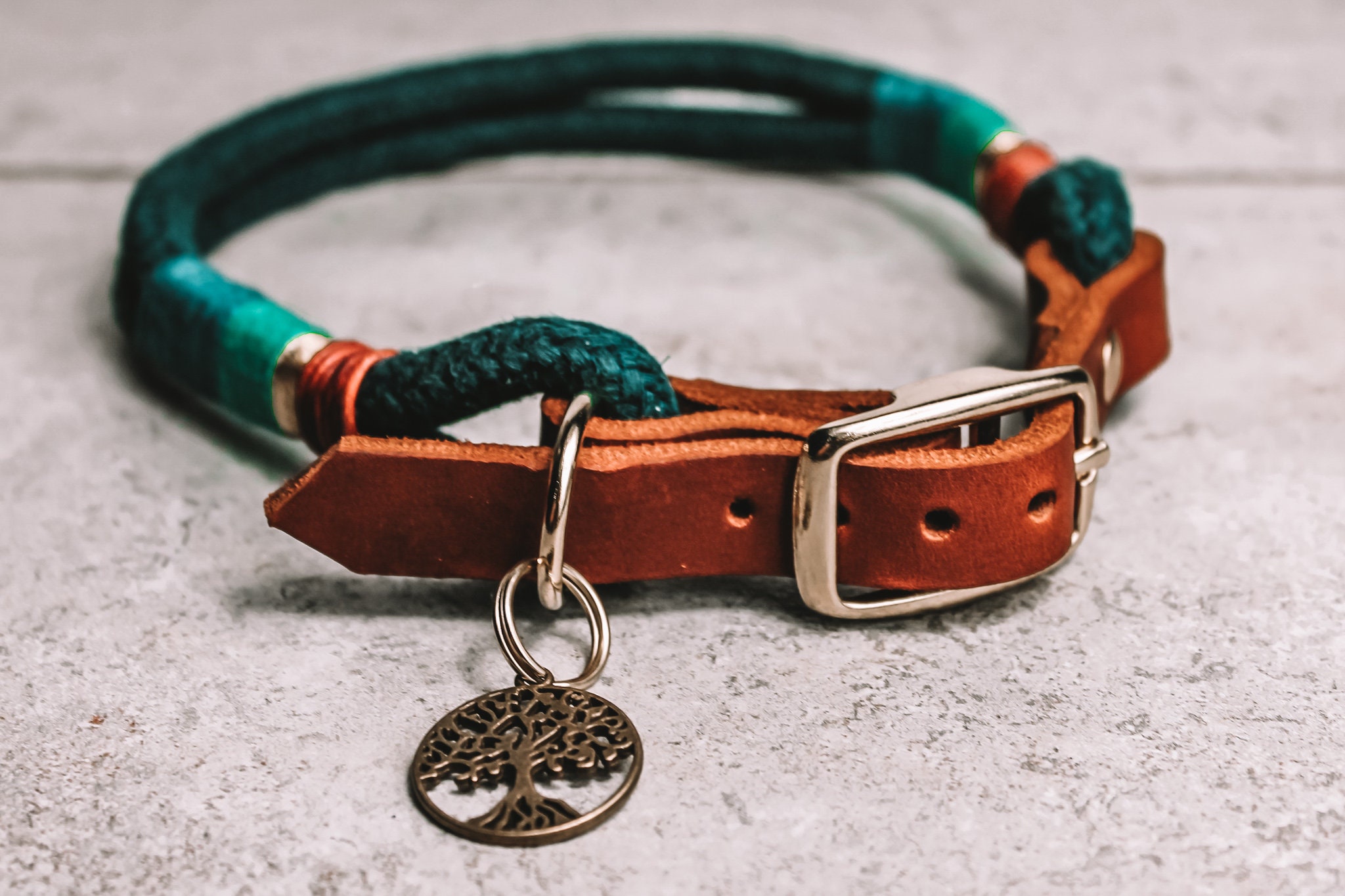 Hanf Leder Halsband  Hundehalsband Juniper verstellbar