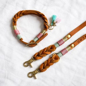 Guinzaglio per cani in cuoio intrecciato / Cuoio tedesco di alta qualità, incisione personalizzata, guinzaglio regolabile da portare a tracolla