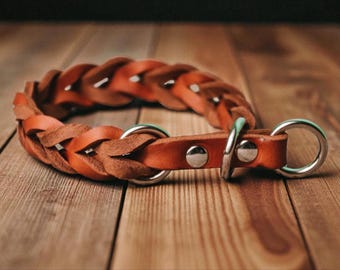 Geflochtenes Leder Hundehalsband Pine | handgefertigtes Dog Collar | robustes Halsband Hund | stilvolles Lederhalsband