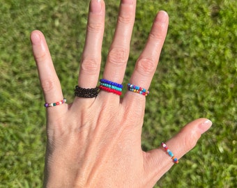 Beaded Rings, Stackable Rings, Colorful Seed Bead Rings, Stackable Ring Set, Anxiety Bead Ring, Stretch Rings, Rings