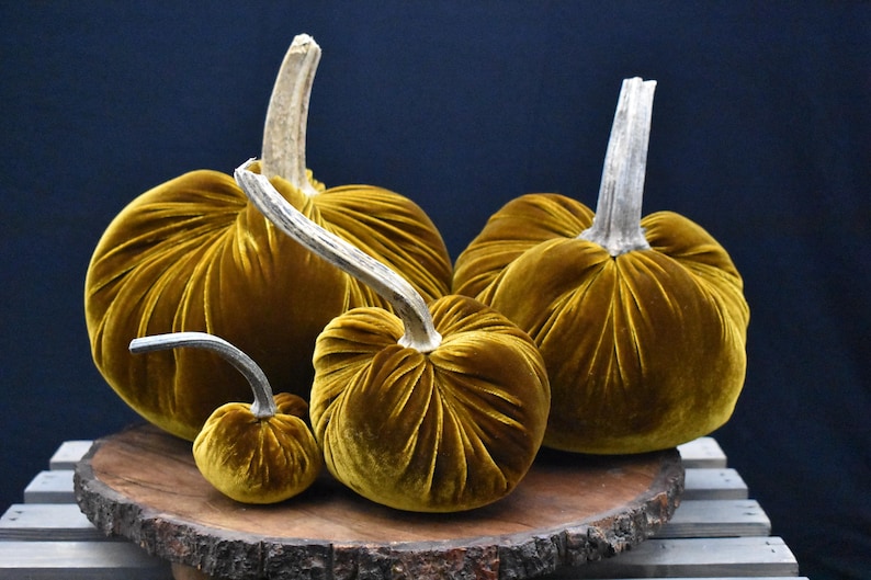 Zucca gigante in velluto: centrotavola autunnale, decorazione in stile rustico Oro