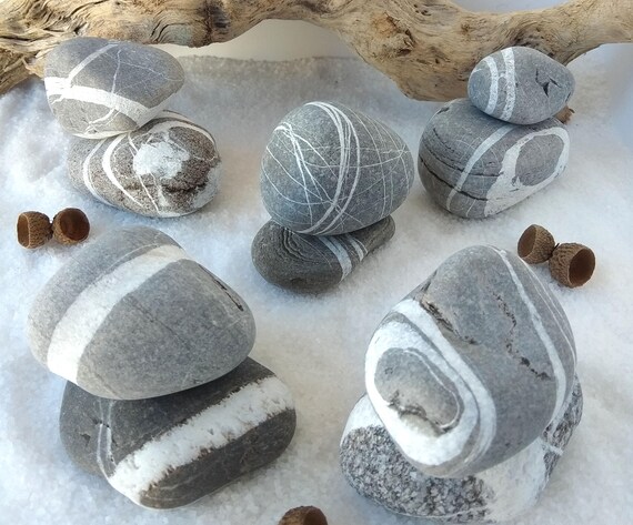 Ocean Wishing Stones Natural Stripe Flat Sea Stones 10 Striped Beach Rocks DIY Craft Pebbles