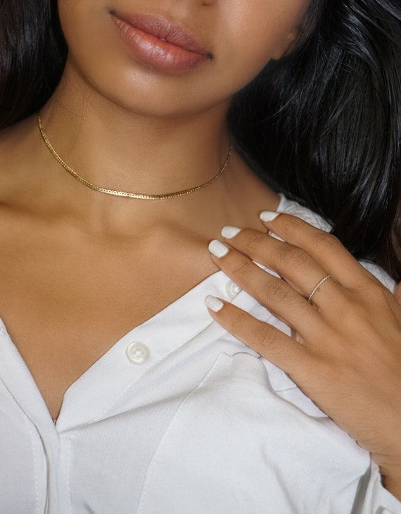 Buy 18ct 18K White Gold Choker Necklace, 0.5mm 0.8mm 1.0mm Solid Gold Collar  Neck Wire, 16'' 40cm, Cable Chain, Modern Minimalist Jewellery Gift Online  in India - Etsy