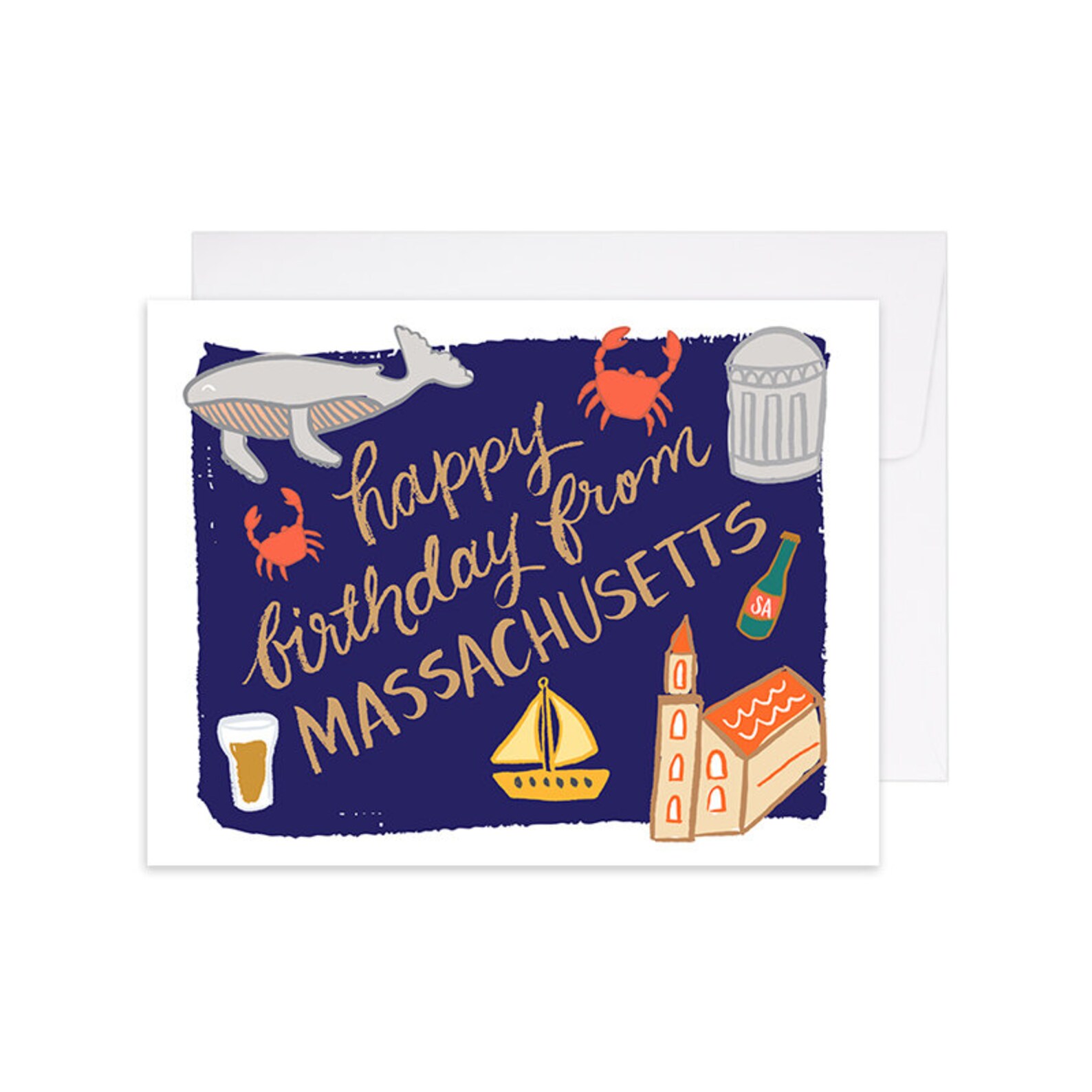 Birthday From Massachusetts Gold Foil Hand Illustrated Etsy